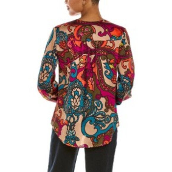 Trina Turk Laurynn Surplice Colorful Retro Floral Print Blouse Top Sz Small EUC - Picture 8 of 10